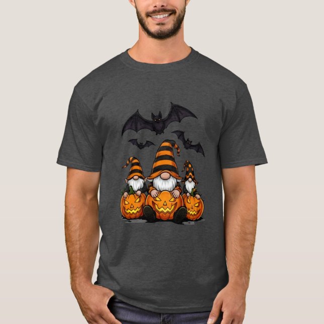 Camiseta básica oscura de Gnome de Halloween (Anverso)