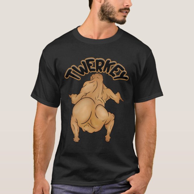 Camiseta básica oscura de Thanksgiving Twerkey (Anverso)