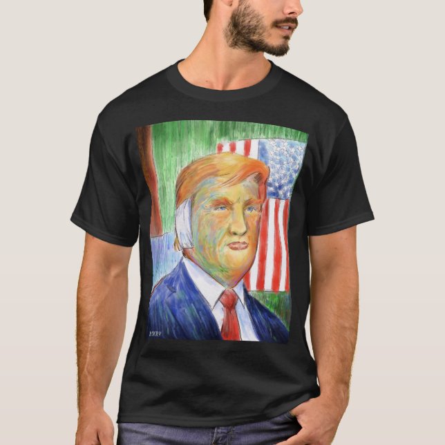 Camiseta básica oscura Donald Trump Van Gogh (Anverso)
