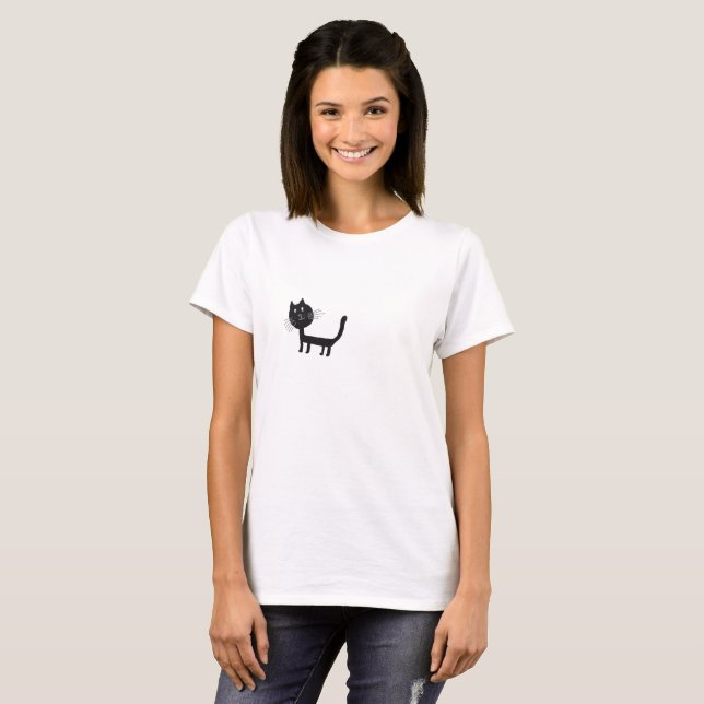 Camiseta básica para mujeres de gato negro, blanco (Anverso completo)
