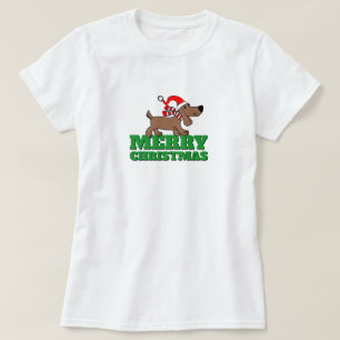 Camiseta básica para mujeres de perro de Navidad