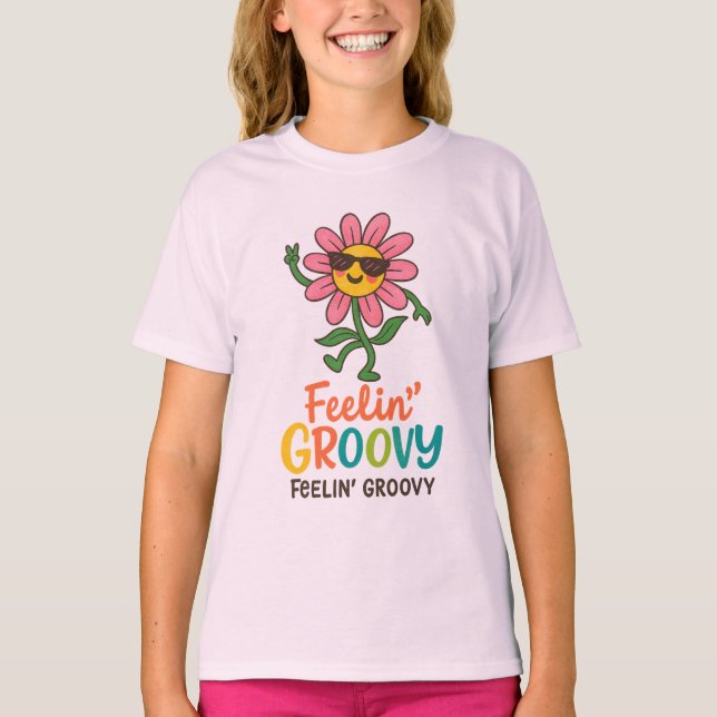 Camiseta básica para niñas con flores retro Feelin (Anverso)