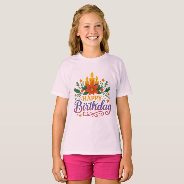 Camiseta básica para niñas Cumpleaños Feliz con ve (Anverso completo)