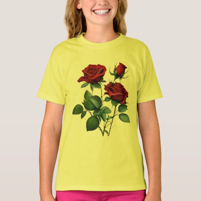 Camiseta básica para niñas Red Rose (Anverso)
