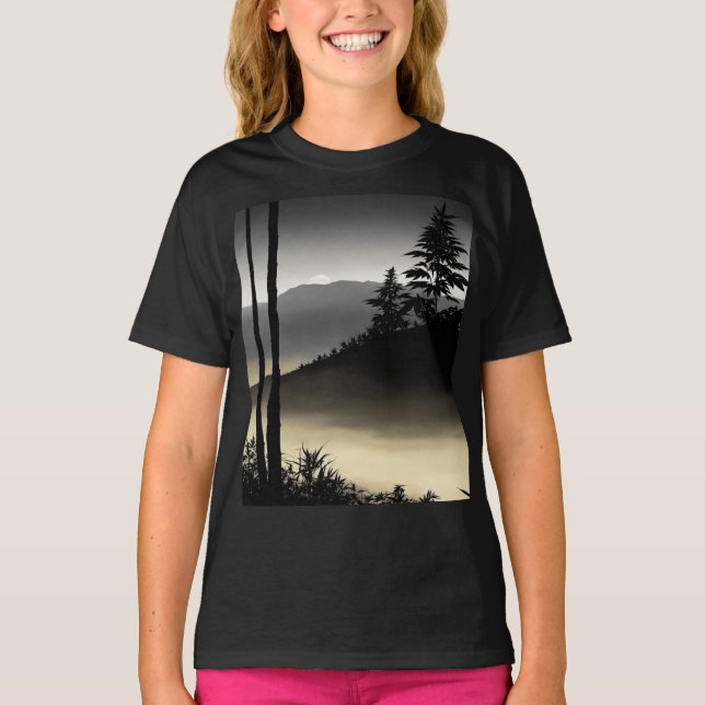 Camiseta básica para niños con Cannabi negro y bla (Anverso)