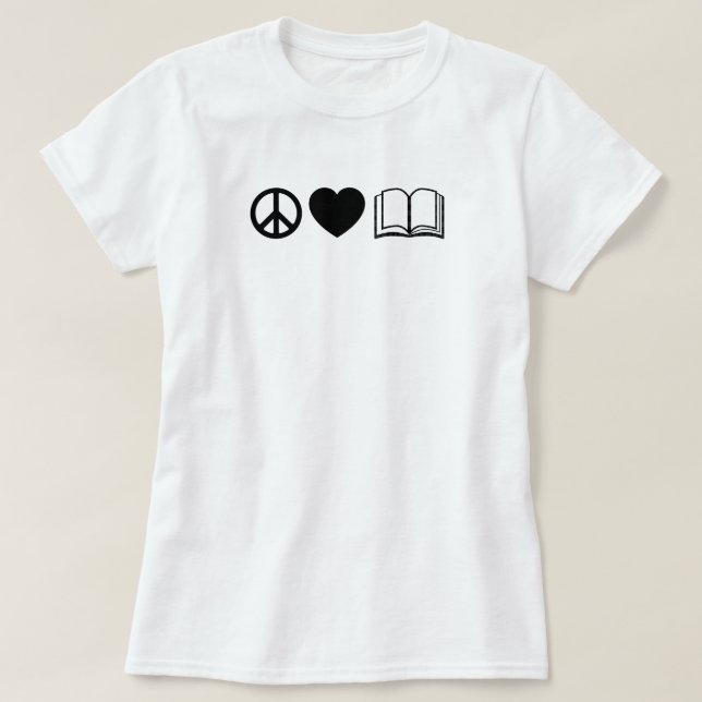 Camiseta básica Paz, Amor y Libros (Diseño del anverso)