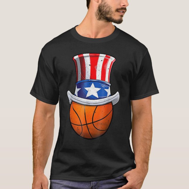 Camiseta Basketball Ball 4th Of July Uncle Sam American Fla (Anverso)