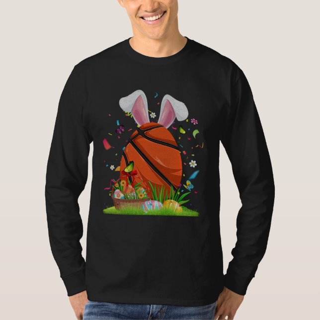 Camiseta Basketball Ball Egg & Bunny Ears Happy Easter Day  (Anverso)