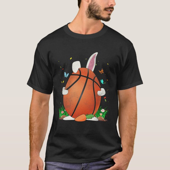 Camiseta Basketball Ball Egg & Bunny Ears Happy Easter Day  (Anverso)