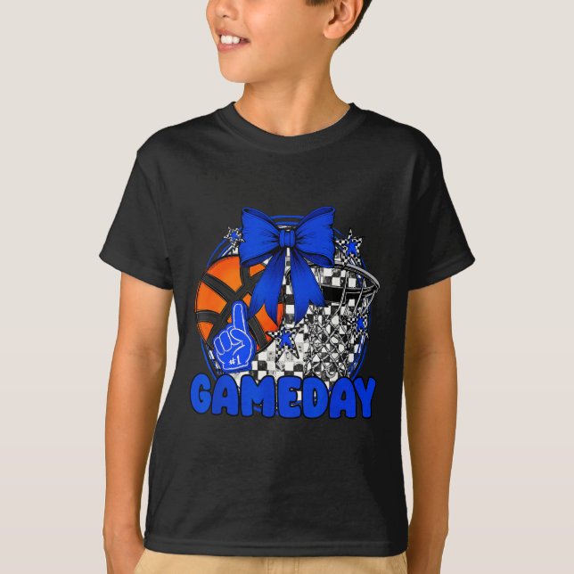 Camiseta Basketball Game Day Go Cheer Team Blue Coquette Ch (Anverso)