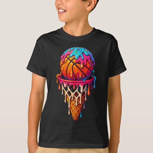 Camiseta Basketball Ice Cream Drip For Boys Girls Youth Bas (Anverso)