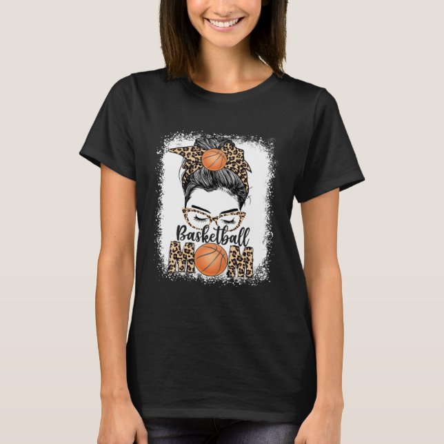 Camiseta Basketball Mom Game Day Messy Bun Leopard Mother s (Anverso)
