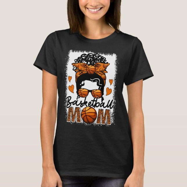 Camiseta Basketball Mom Leopard Messy Bun Game Day Mother s (Anverso)