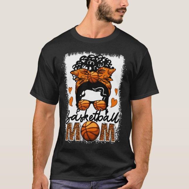 Camiseta Basketball Mom Leopard Messy Bun Game Day Mother s (Anverso)