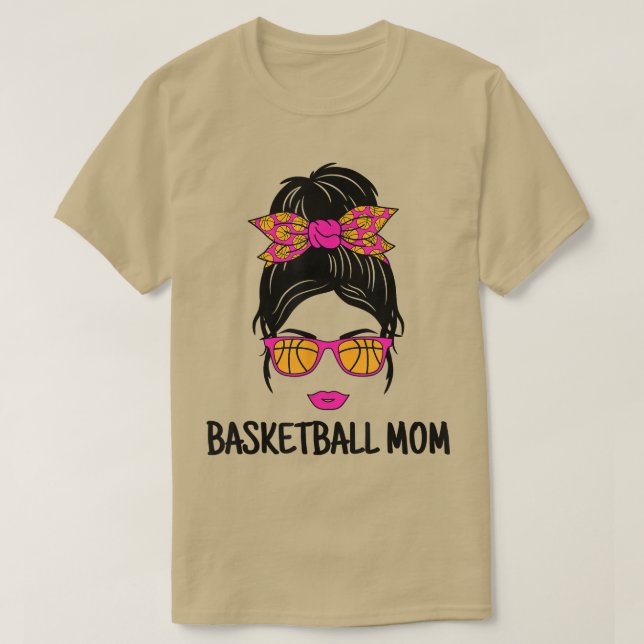 Camiseta Basketball Mom Messy Bun Cute Basketball Lover Wom (Diseño del anverso)
