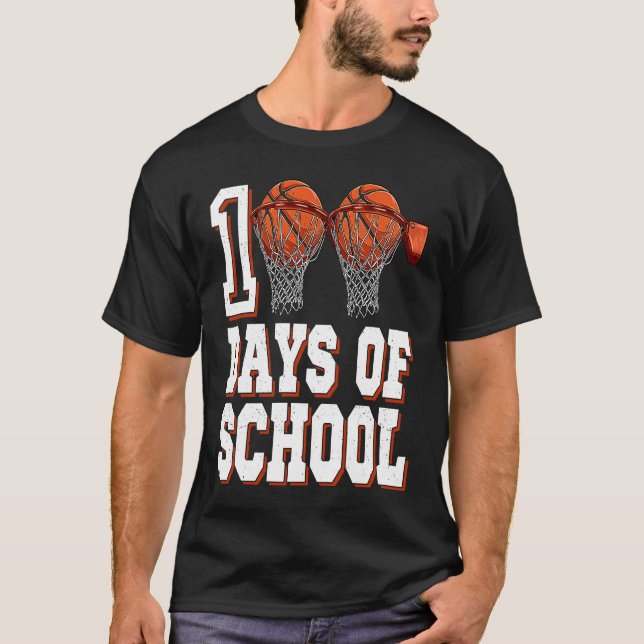 Camiseta Basketball Player 100 Days Of School Student Boys  (Anverso)