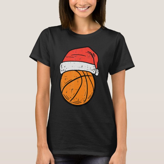 Camiseta Basketball Santa Hat Christmas Xmas Boys Girls (Anverso)