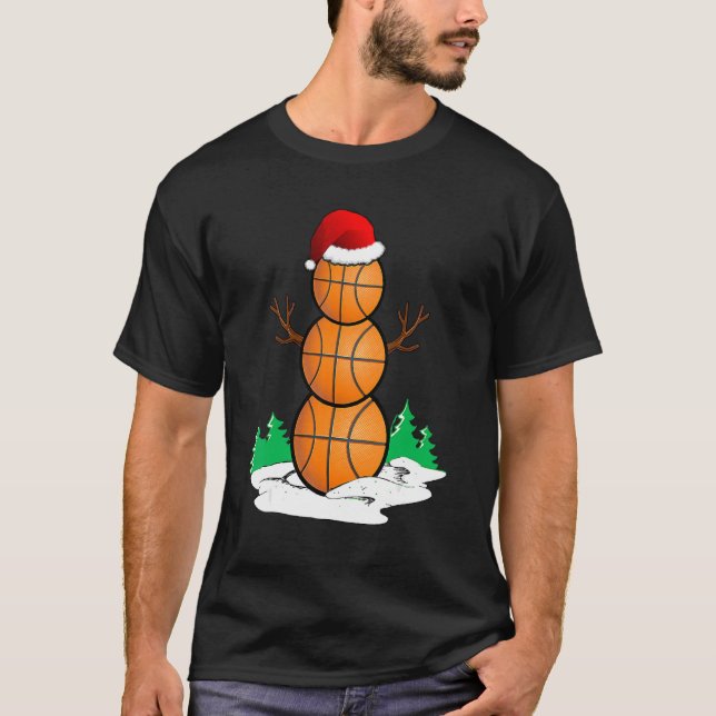 Camiseta Basketball Snowman Balls Christmas Pajama  Men Boy (Anverso)