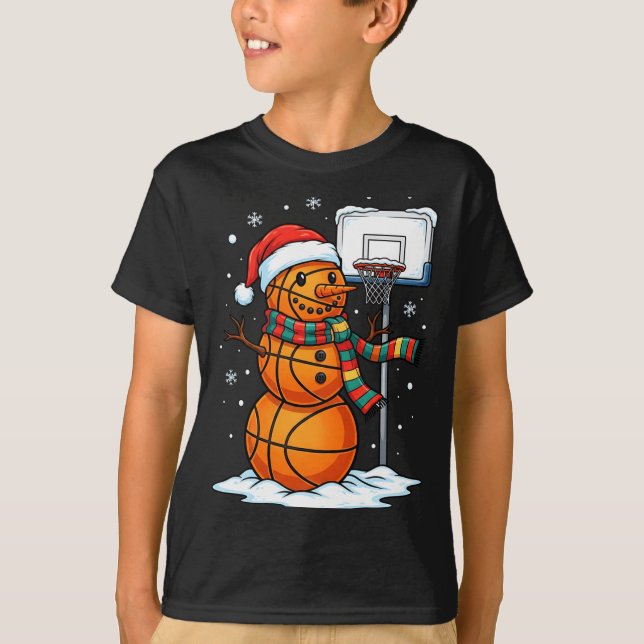 Camiseta Basketball Snowman Christmas Santa Hat Funny Xmas  (Anverso)
