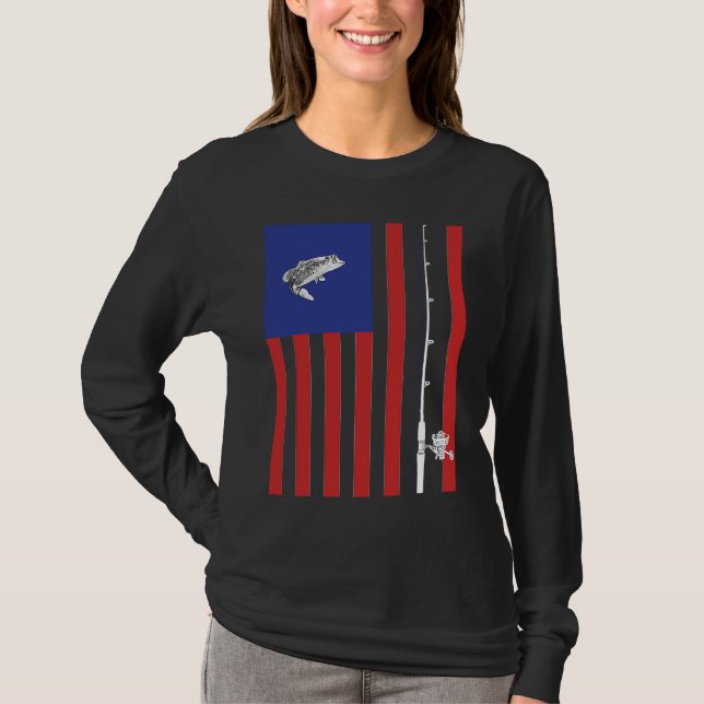 Camiseta Bass American Flag Fishing Pole (Anverso)