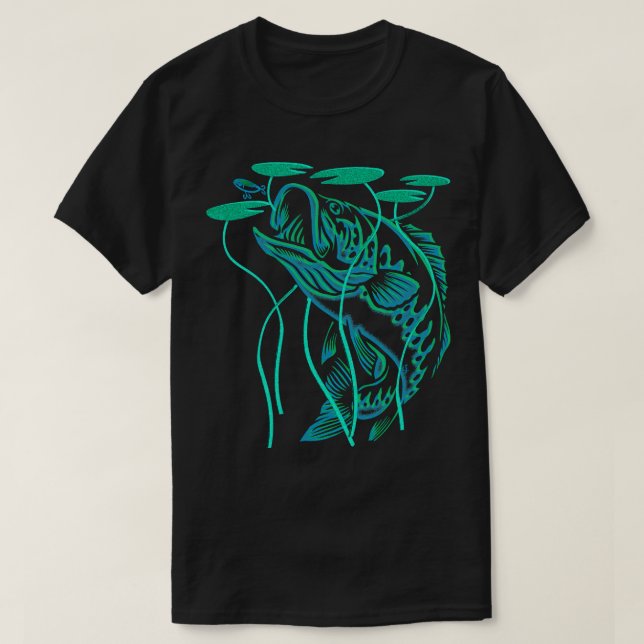 Camiseta Bass Bass Pescador Rising Lilly Pad Largemouth Bas (Diseño del anverso)