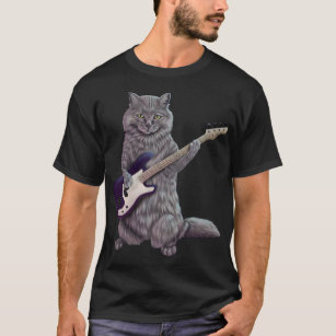 Camiseta Bass Cat- Banda de rock kitty tocando la guitarra 