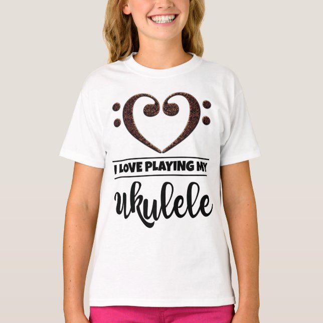 Camiseta Bass Clef Heart Love Jugando a Ukulele (Anverso)