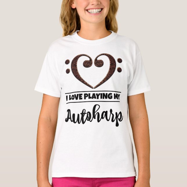 Camiseta Bass Clef Heart Love Jugando Autoharp (Anverso)
