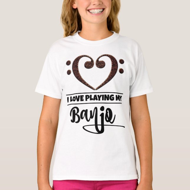 Camiseta Bass Clef Heart Love Jugando Banjo (Anverso)