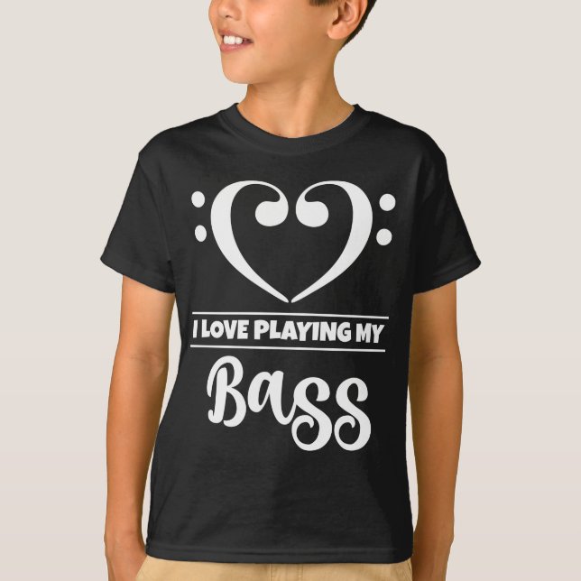 Camiseta Bass Clef Heart Love Jugando Bass (Anverso)