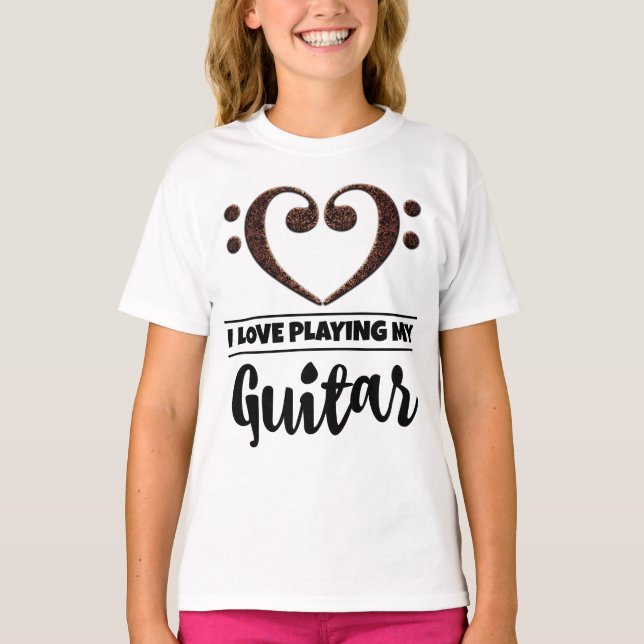Camiseta Bass Clef Heart Love Jugando Guitarra (Anverso)