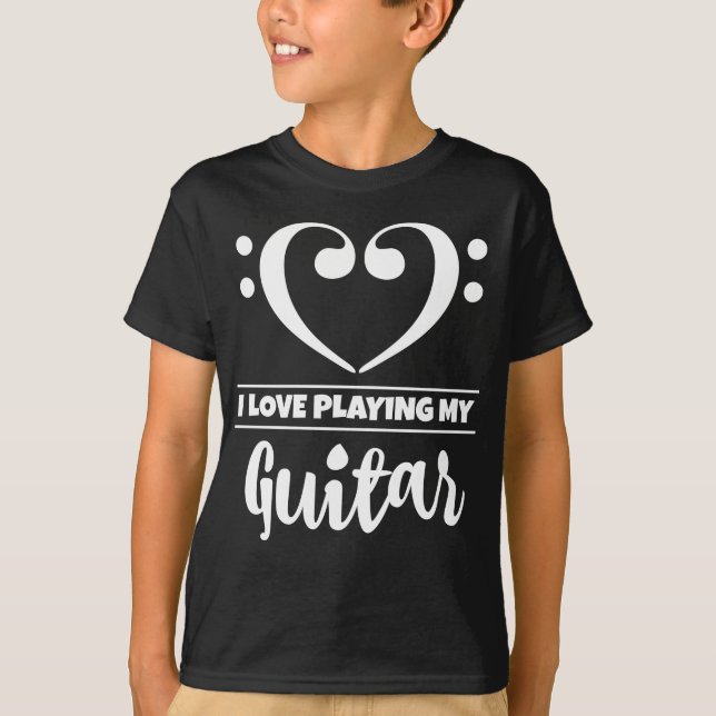Camiseta Bass Clef Heart Love Jugando Guitarra (Anverso)