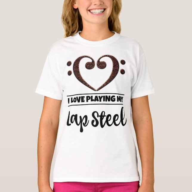 Camiseta Bass Clef Heart Love Jugando Lap Steel (Anverso)