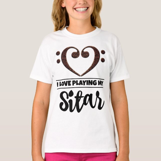 Camiseta Bass Clef Heart Love Jugando Sitar (Anverso)