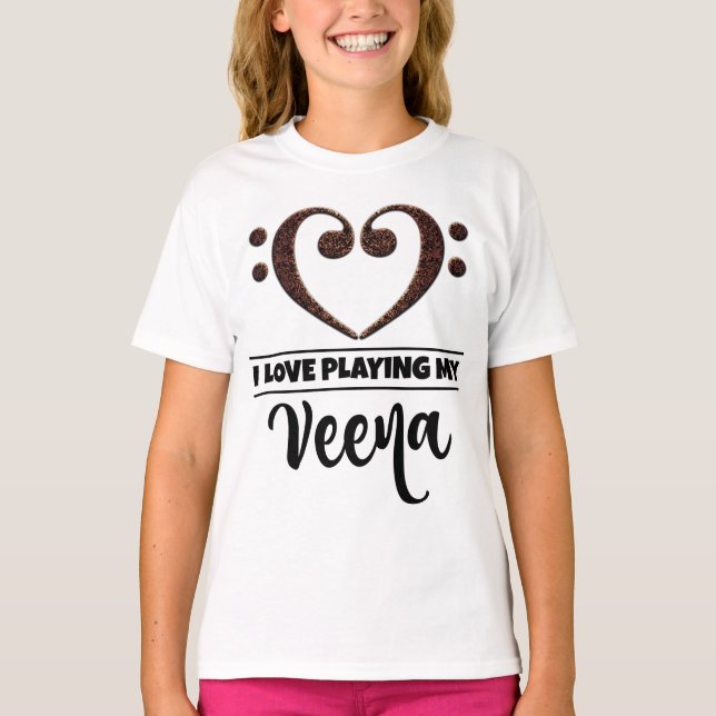 Camiseta Bass Clef Heart Love Jugando Veena (Anverso)