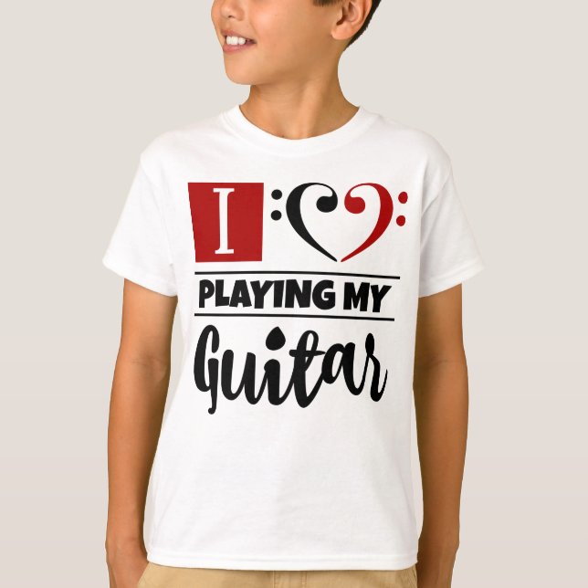 Camiseta Bass Clef Heart Me Encanta Jugar Mi Guitarra (Anverso)