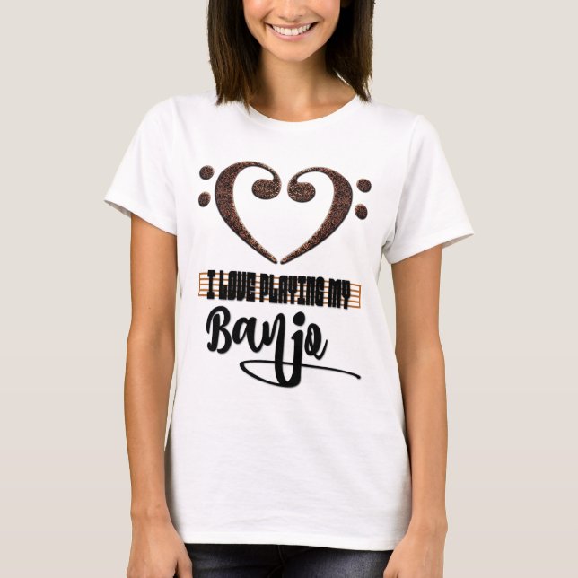 Camiseta Bass Clef Musical Heart I Love Playing My Banjo (Anverso)