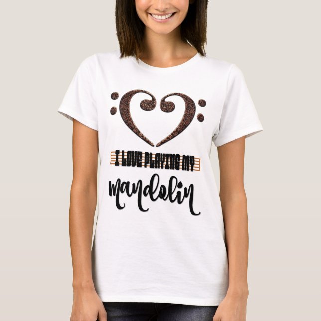 Camiseta Bass Clef Musical Heart I Love Playing My Mandolin (Anverso)
