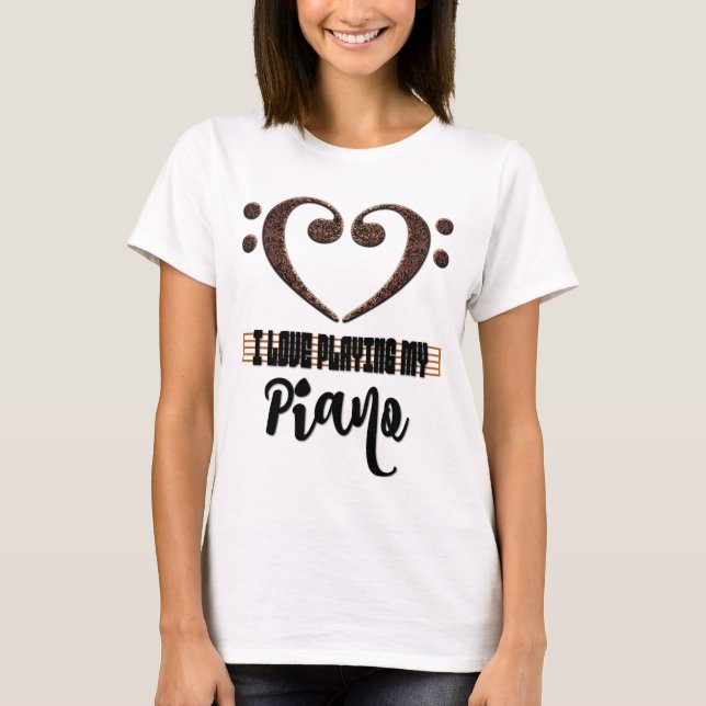 Camiseta Bass Clef Musical Heart I Love Playing My Piano (Anverso)