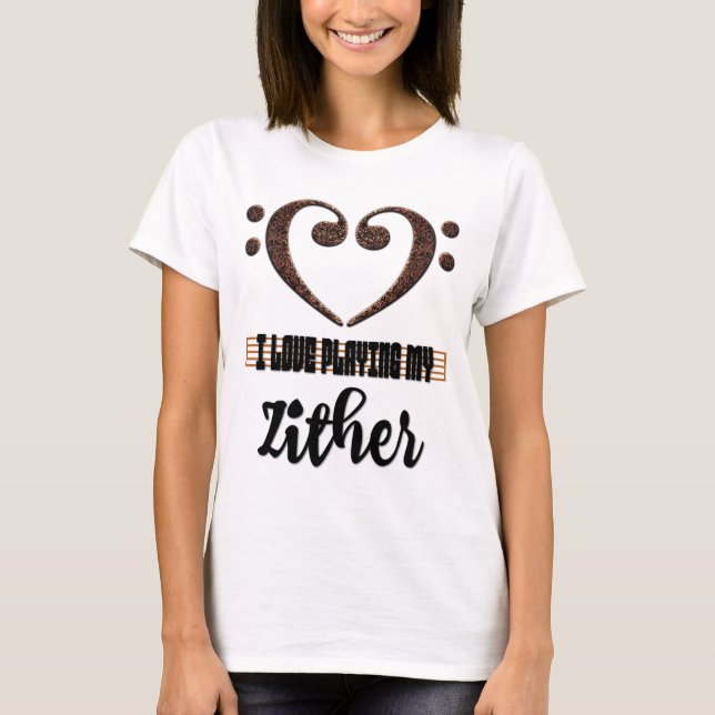Camiseta Bass Clef Musical Heart I Love Playing My Zither (Anverso)