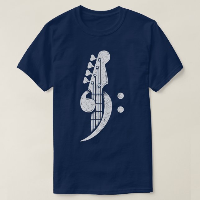 Camiseta Bass Cleff Headstock Battend Bass Guitar Músico (Diseño del anverso)