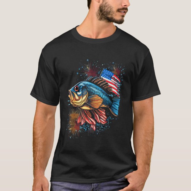 Camiseta Bass Fish American Flag Patriotic Fishing (Anverso)