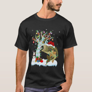 Camiseta Bass Fish Xmas árbol de alumbrado Santa Hat Bass F