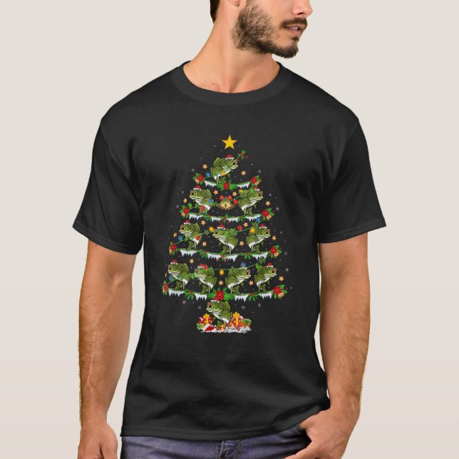 Camiseta Bass Fish Xmas Lights Santa Bass Fish Christmas Tr (Anverso)