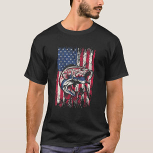 Camiseta Bass Fishing American USA Flag Fisherman Tee Men K