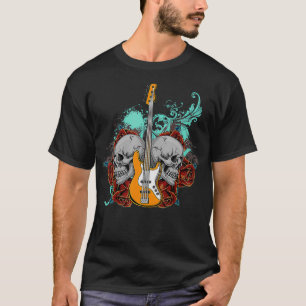 Camiseta Bass Guitar Skull Red Roses Battend Bass Player