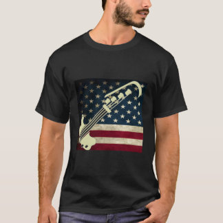 Camiseta Bass Guitar Us Flag T-Shirt Bass Player Tee Shirt