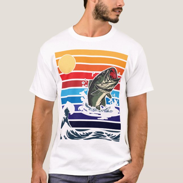 Camiseta Bass Mouth Retro Sunset Jumping Fish (Anverso)