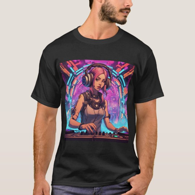 Camiseta Bass Techno Trance Raves - Cyberpunk DJ Design (Anverso)