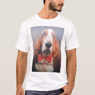 Camiseta Basset enganchada roja Bow Tie